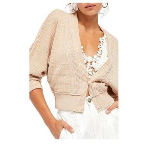 Free People Cropped Cable-Knit Cardigan in Beige